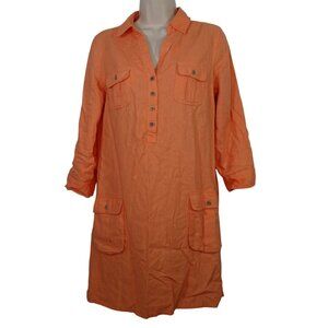 Old Navy Orange Linen Blend Tunic Dress  Women Size M Pockets Roll Tab Sleeves